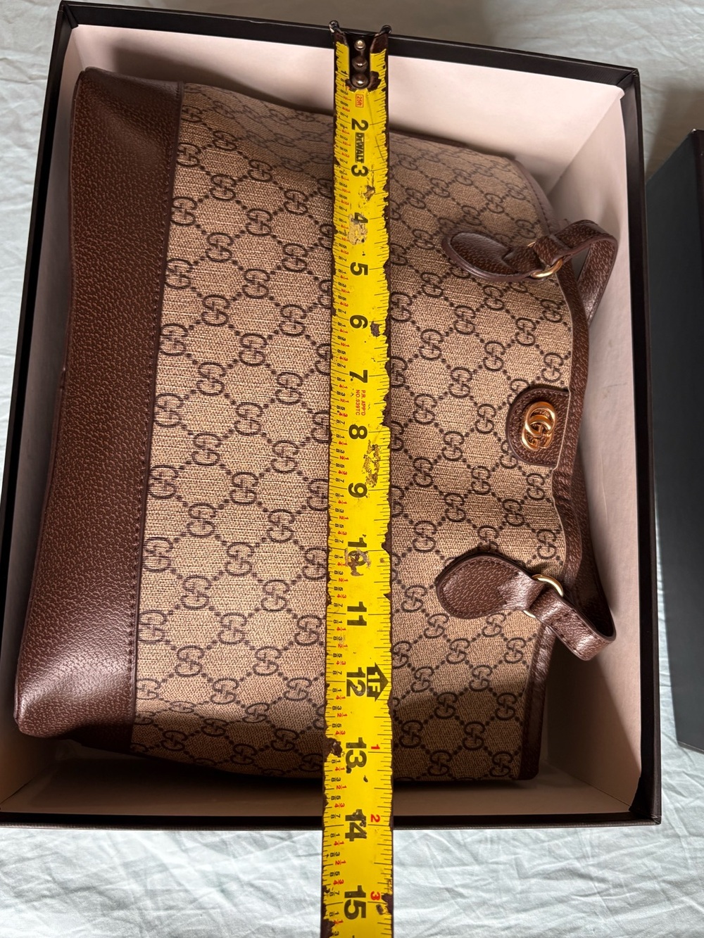 Gucci Brown GG Monogram Canvas Tote with Dark Brown Leather Trim - Picture 13 of 14